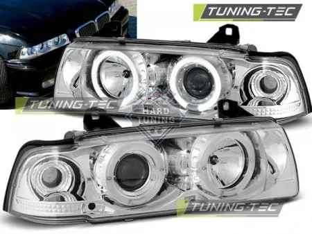 Передние фары BMW E36 (1990-1999) S/C/T HEADLIGHTS ANGEL EYES fits хром