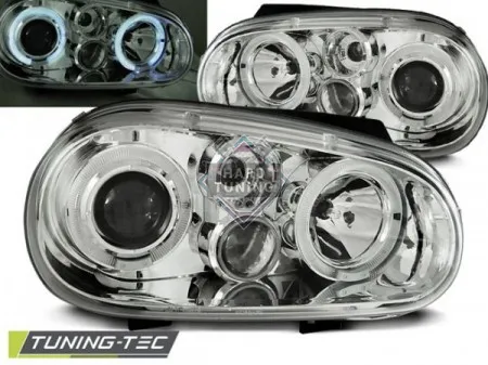 Передние фары Volkswagen Golf 4 (1997-2003) Angel Eyes хром