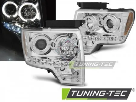 Передние фары Ford F-150 MK12 (2008-2014) Angel Eyes хром