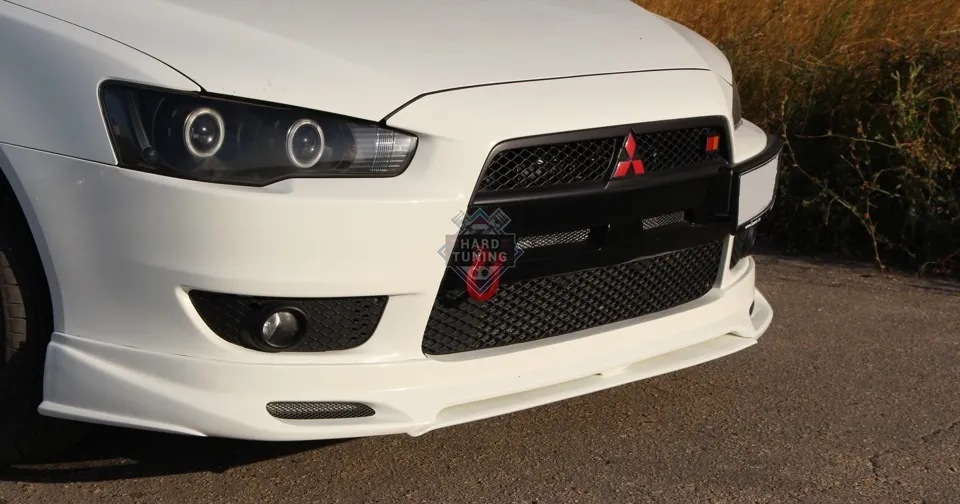 Накладка на передний бампер с центральным сплиттером ZODIAK Mitsubishi Lancer 10 (2007-2011) стеклопластик