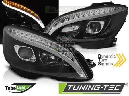 Передние фары Mercedes W204 (2007-2010) Tube Light SEQ черные