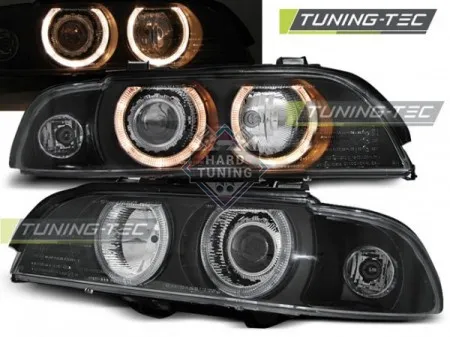 Передние фары BMW E39 (1995-2003) HEADLIGHTS ANGEL EYES fits черные