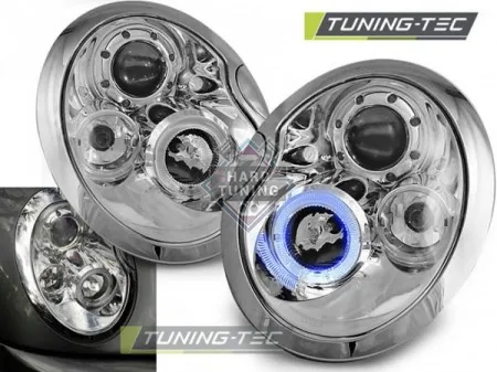 Передние фары BMW MINI (COOPER) (2001-2006) HEADLIGHTS ANGEL EYES fits хром
