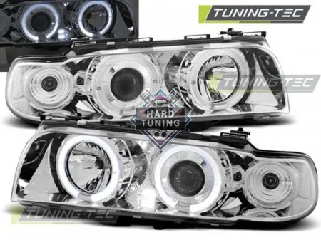 Передние фары BMW E38 (1994-1998) HEADLIGHTS ANGEL EYES fits хром