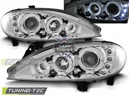 Передние фары Renault Megane (1999-2002) Angel Eyes хром