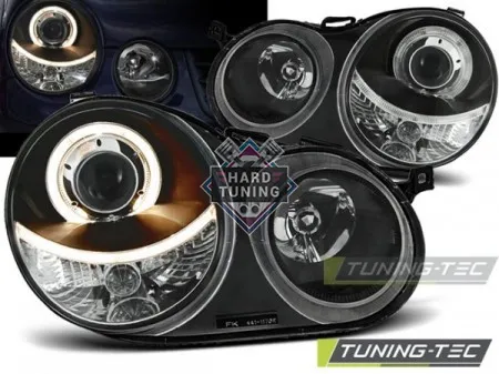 Передние фары Volkswagen Polo 4 (2001-2005) Angel Eyes черные
