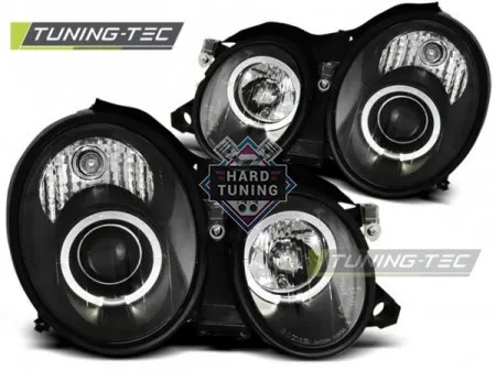 Передние фары Mercedes W208 CLK-Class (1997-2002) Angel Eyes черные