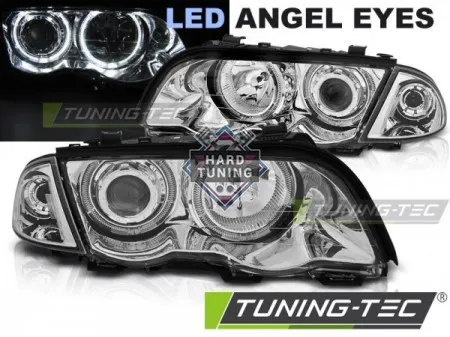 Передние фары BMW E46 (1999-2001) S/T HEADLIGHTS ANGEL EYES LED fits хром