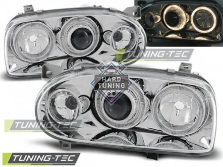 Передние фары Volkswagen Golf 3 (1991-1997) Angel Eyes хром