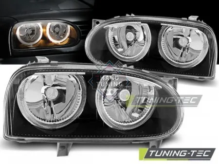 Передние фары Volkswagen Golf 3 (1991-1997) Angel Eyes черные