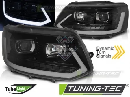 Передние фары Volkswagen T5 (2010-2015) Tube Light SEQ черные