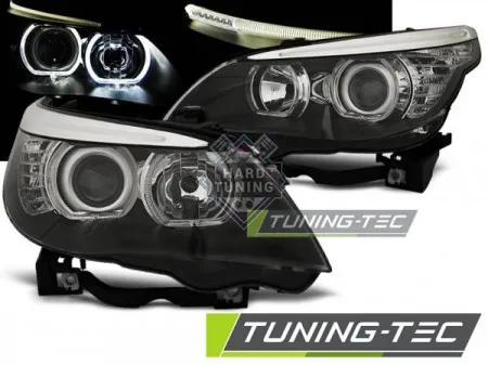 Передние фары BMW E60/E61 (2003-2007) HEADLIGHTS ANGEL EYES LED fits черные