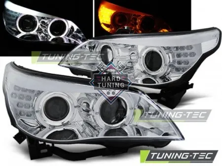 Передние фары BMW E60/E61 (2003-2007) HEADLIGHTS ANGEL EYES fits LED INDICATOR хром