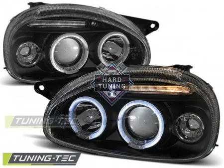 Передние фары Opel Corsa B (1993-2000) Angel Eyes черные