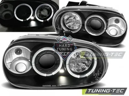 Передние фары Volkswagen Golf 4 (1997-2003) Angel Eyes черные