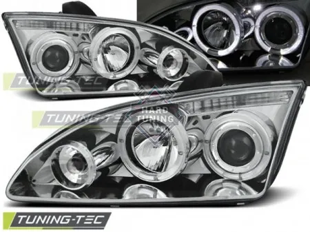 Передние фары Ford Focus 2 (2004-2008) Angel Eyes хром