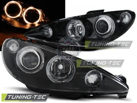 Передние фары Peugeot 206 (2002-2012) Angel Eyes черные