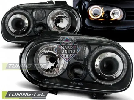 Передние фары Volkswagen Golf 4 (1997-2003) Angel Eyes черные