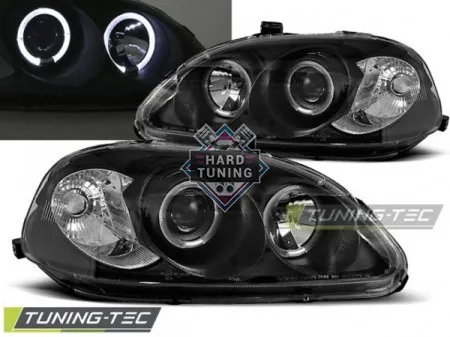 Передние фары Honda Civic 6 (1995-1999) Angel Eyes черные