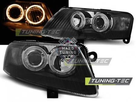 Передние фары Audi A6 С6 4F 2004-2008 Angel Eyes черные