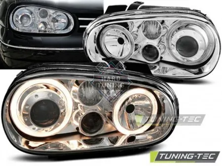 Передние фары Volkswagen Golf 4 (1997-2003) Angel Eyes хром