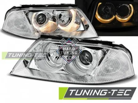 Передние фары Volkswagen Passat B5 (2000-2005) Angel Eyes хром