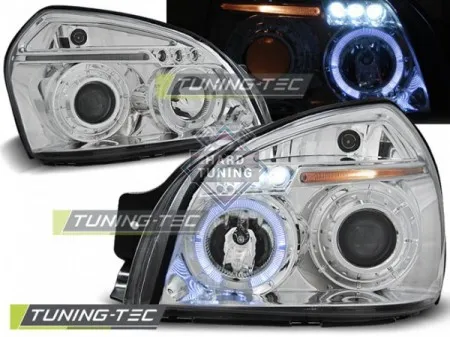 Передние фары Hyundai Tucson 1 (2004-2010) Angel Eyes хром