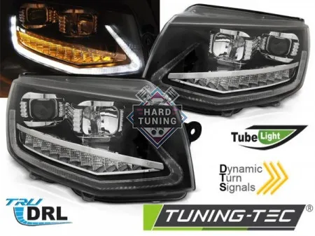 Передние фары Volkswagen T6 (2015-2019) HEADLIGHTS TUBE LIGHT DRL SEQ черные