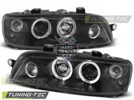 Передние фары Fiat Punto 2 (1999-2003) Angel Eyes черные