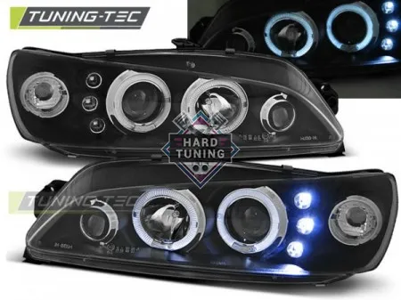Передние фары Peugeot 306 (1997-2001) Angel Eyes черные