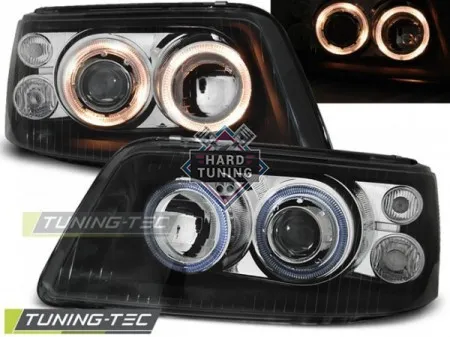 Передние фары Volkswagen T5 (2003-2009) Angel Eyes черные