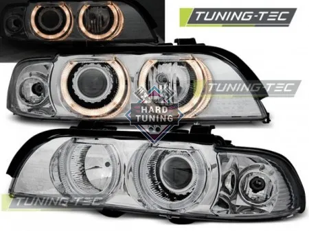 Передние фары BMW E39 (1995-2003) HEADLIGHTS ANGEL EYES fits хром