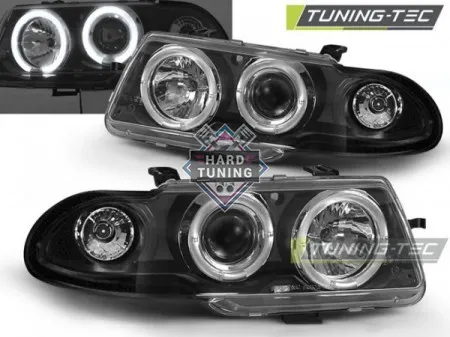 Передние фары Opel Astra F (1991-1994) Angel Eyes черные