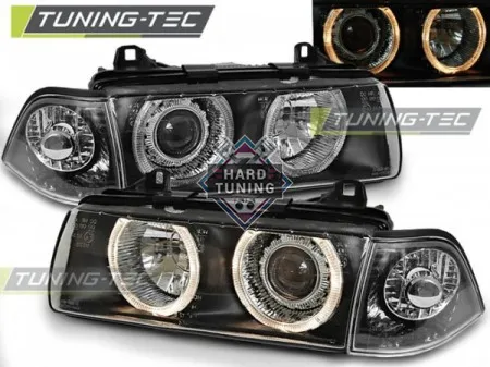 Передние фары BMW E36 (1990-1999) HEADLIGHTS ANGEL EYES fits черные