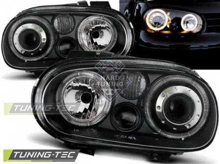 Передние фары Volkswagen Golf 4 (1997-2003) Angel Eyes черные