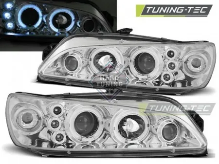 Передние фары Peugeot 306 (1997-2001) Angel Eyes хром