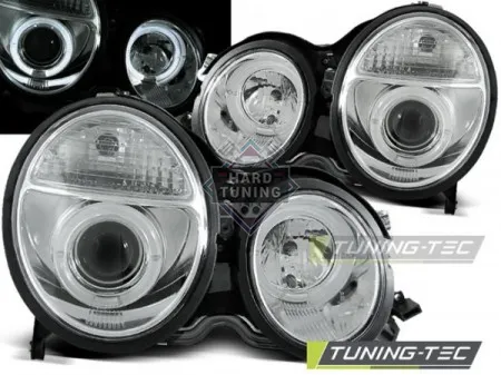 Передние фары Mercedes W210 E-Class (1999-2002) Angel Eyes хром