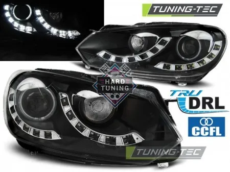 Передние фары Volkswagen Golf 6 (2008-2012) Dual True DRL черные