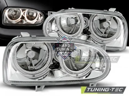 Передние фары Volkswagen Golf 3 (1991-1997) Angel Eyes хром
