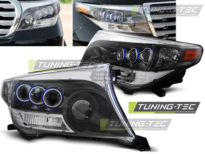 Передние фары Toyota Land Cruiser 200 (2007-2012) Projektor черные хром