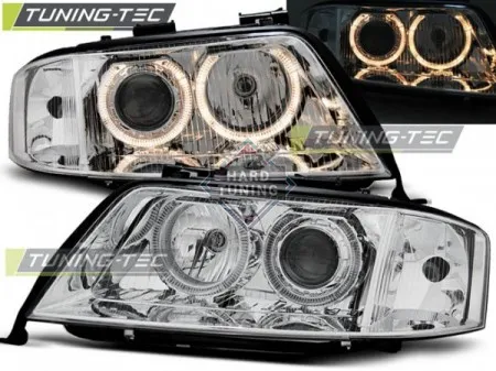 Передние фары AUDI A6 С5 1997-1999 HEADLIGHTS ANGEL EYES fits хром