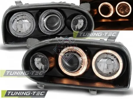 Передние фары Volkswagen Golf 3 (1991-1997) Angel Eyes черные