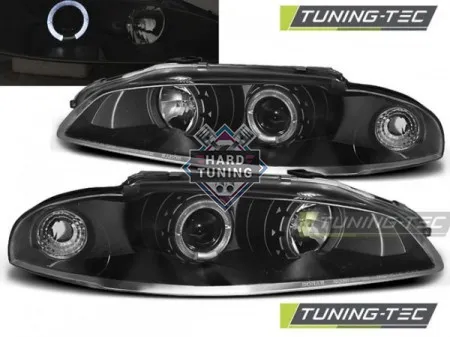 Передние фары Mitsubishi Eclipse 2 (1997-1998) Angel Eyes черные