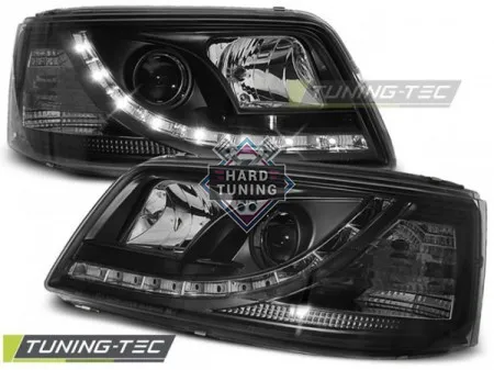 Передние фары Volkswagen T5 (2003-2009) Daylight Chrome черные