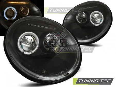 Передние фары Volkswagen Beetle (1998-2005) Angel Eyes черные