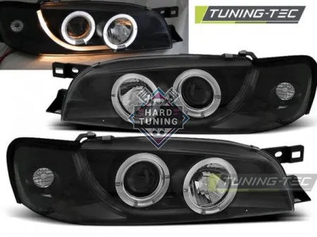 Передние фары Subaru Impreza (1993-2000) Angel Eyes черные