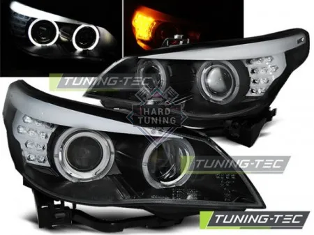 Передние фары BMW E60/E61 (2003-2007) HEADLIGHTS ANGEL EYES fits LED INDICATOR черные