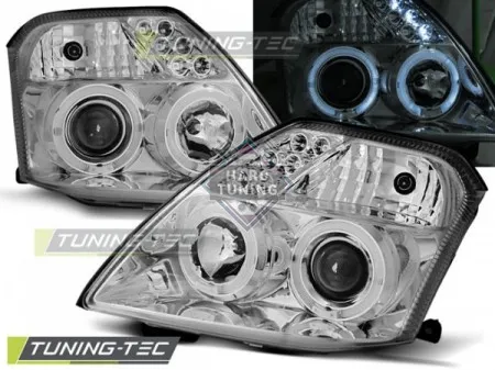 Передние фары Citroen C2 (2003-2010) Angel Eyes хром