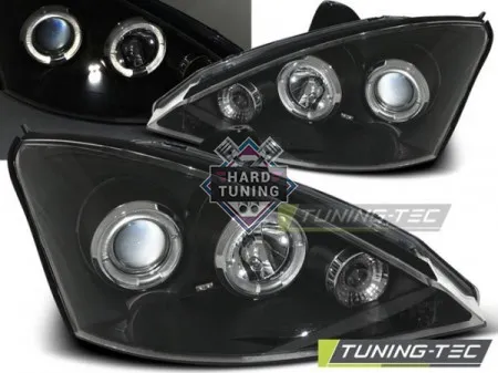 Передние фары FORD FOCUS 1 (2001-2005) ANGEL EYES черные