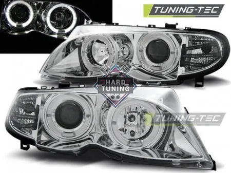 Передние фары BMW E46 (2001-2005) HEADLIGHTS ANGEL EYES fits хром
